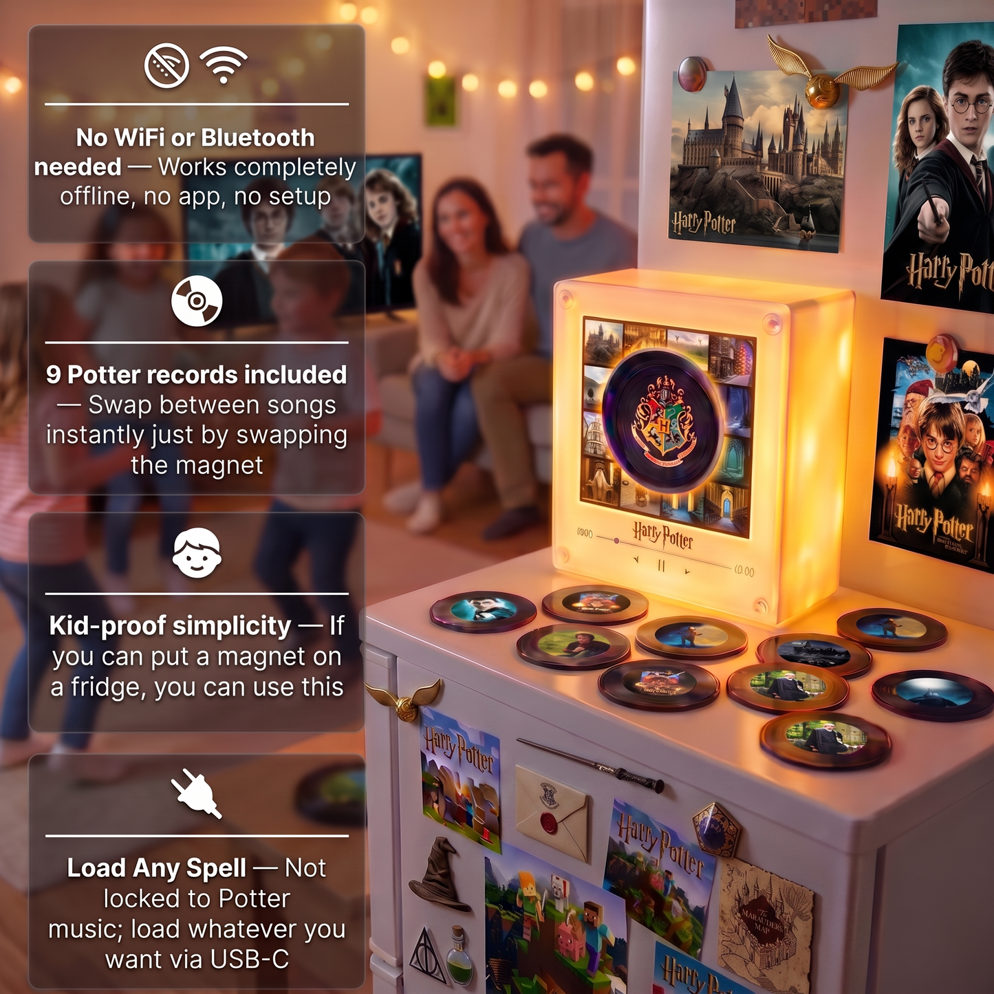 Echo Spins™ Potter Inspired - Customizable Magnetic Record Player