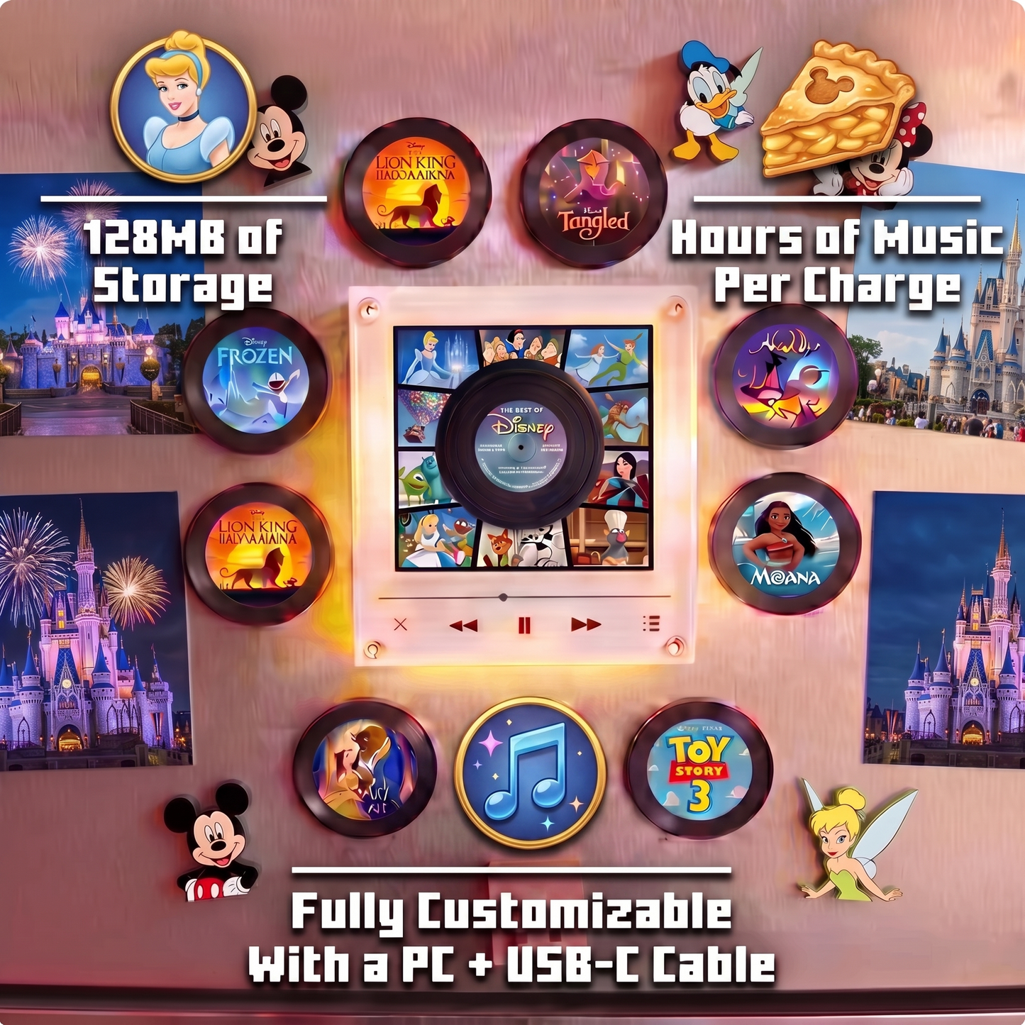 Echo Spins™ Disney Inspired - Customizable Magnetic Record Player