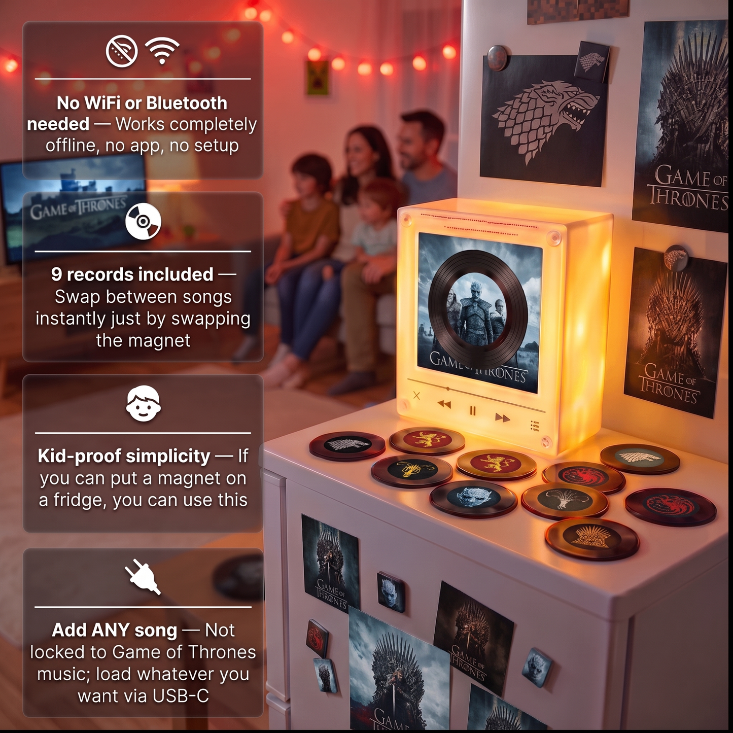 Echo Spins™ GOT Edition - Customizable Magnetic Record Player