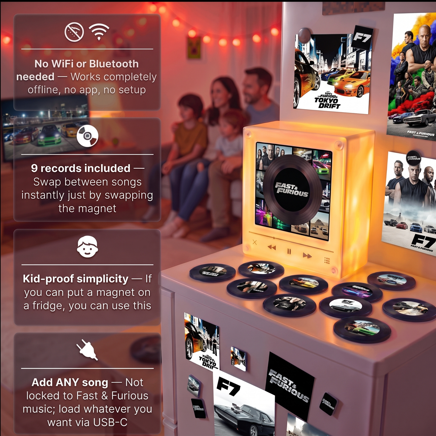 Echo Spins™ F&F Edition - Customizable Magnetic Record Player