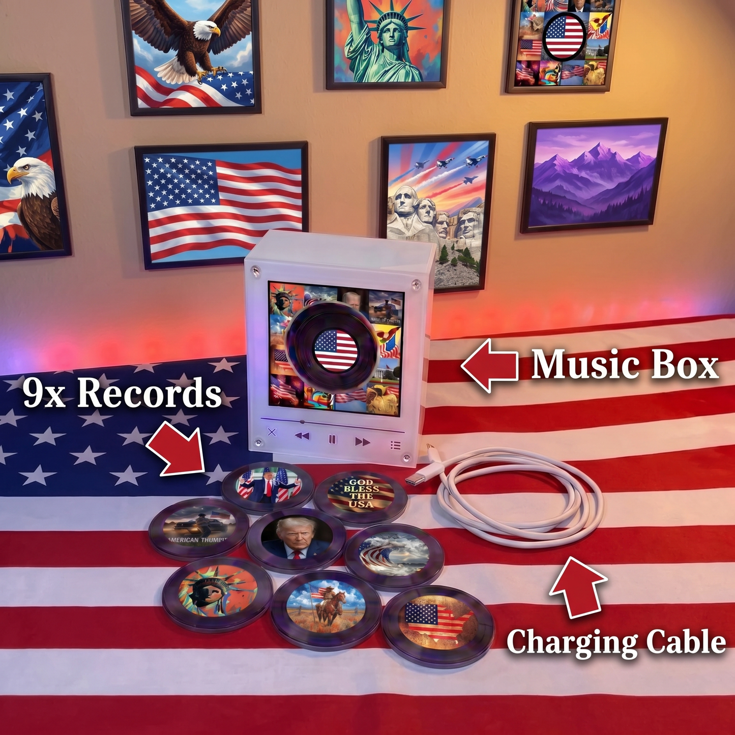 Echo Spins™ USA - Customizable Magnetic Record Player
