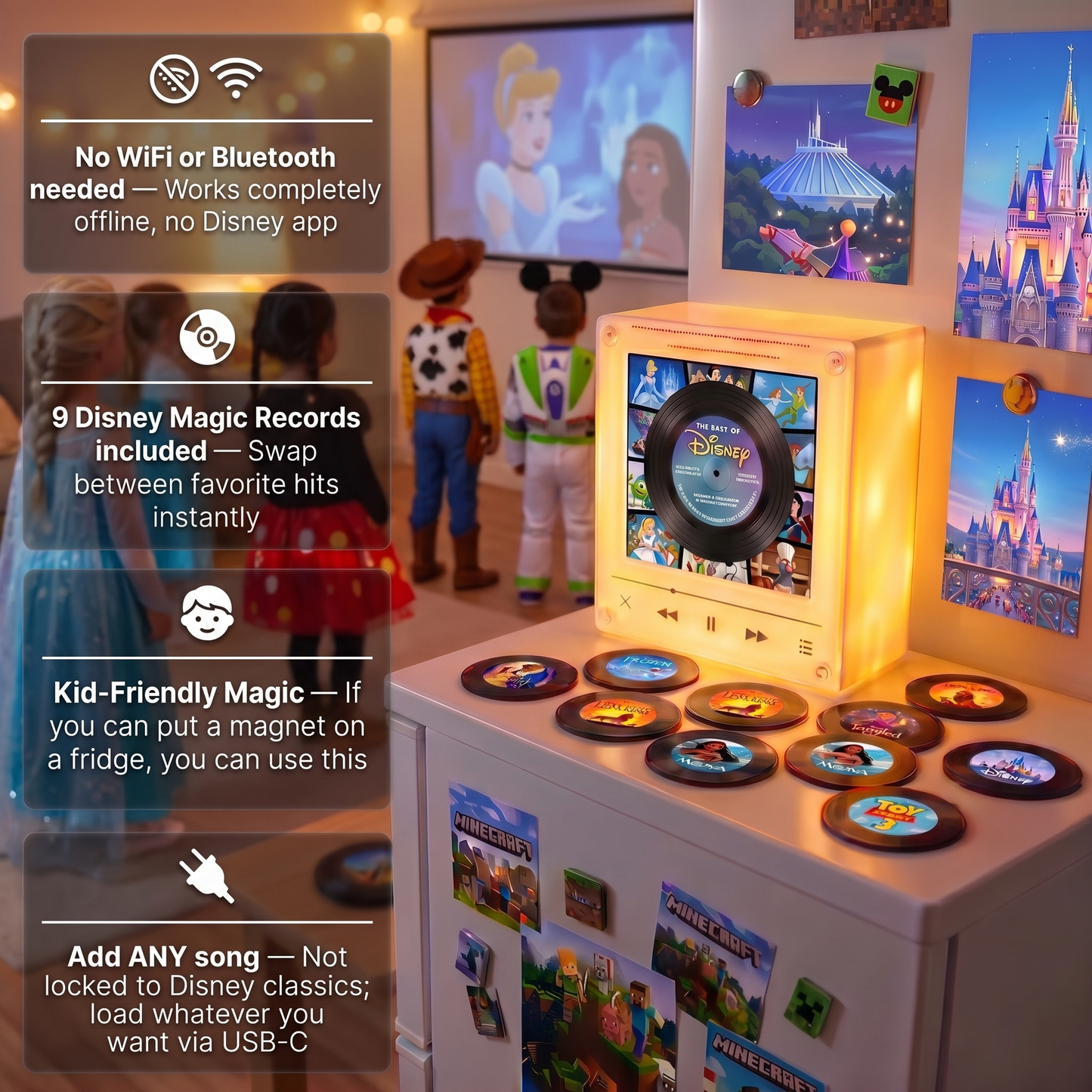 Echo Spins™ Disney Inspired - Customizable Magnetic Record Player