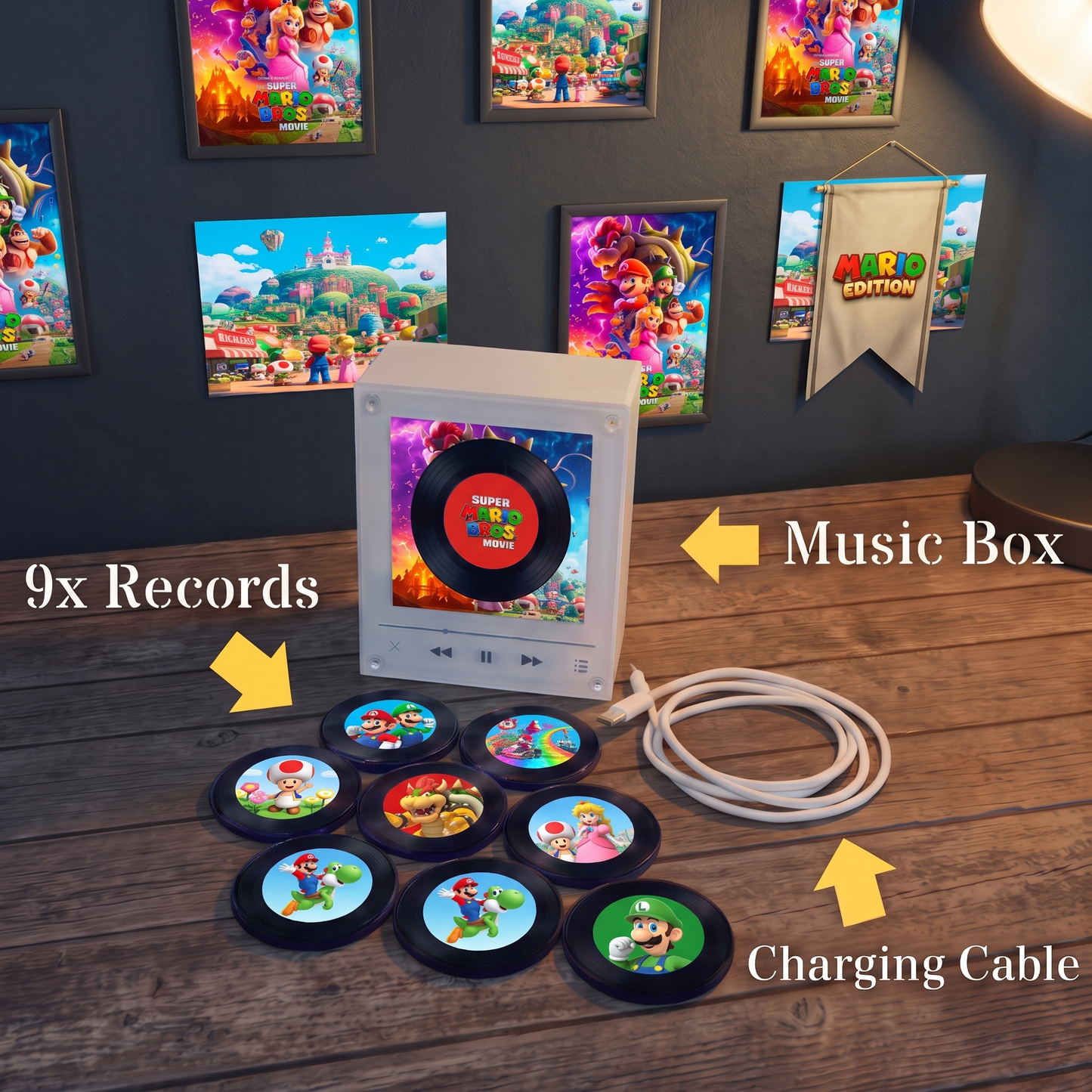 Echo Spins™ Mario Edition - Customizable Magnetic Record Player
